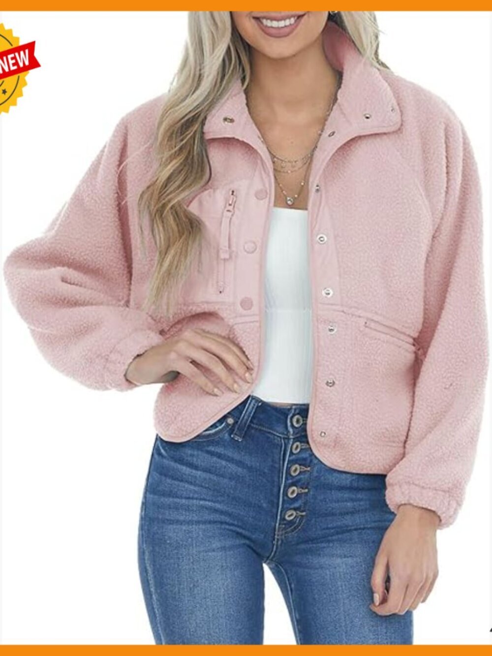 Oversized Teddy Sherpa Jacket with Snap Buttons and Pockets